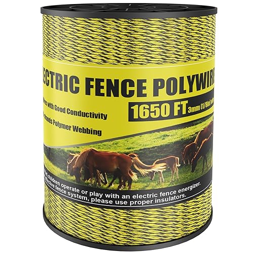 NQN Upgrade Electric Fence Polywire 1650FT,500 Meters, 6 Stainless Steel