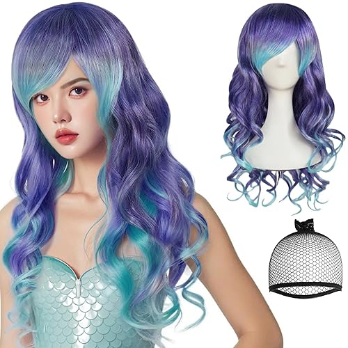 ANOGOL Gorra de pelo peluca de degradado amarillo verde azul peluca larga ondulada para niñas peluca de cosplay con flequillo peluca de Lolita para ANOGOL Gorra de pelo peluca de degradado amarillo verde azul peluca larga ondulada para niñas peluca de cosplay con flequillo peluca de Lolita para