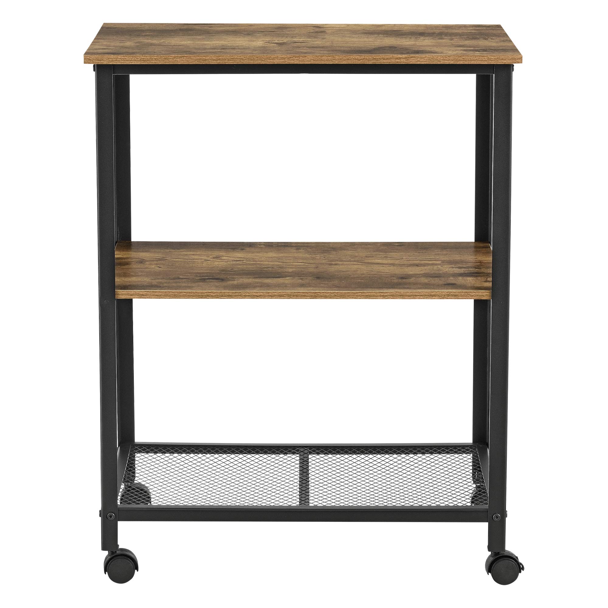 [en.casa] Chariot de Service Chariot de Cuisine Roulant Desserte roulettes Vérouillables Panneau de Particules Métal Plastique 76,5 x 60 x 40 cm Bois Foncé Noir