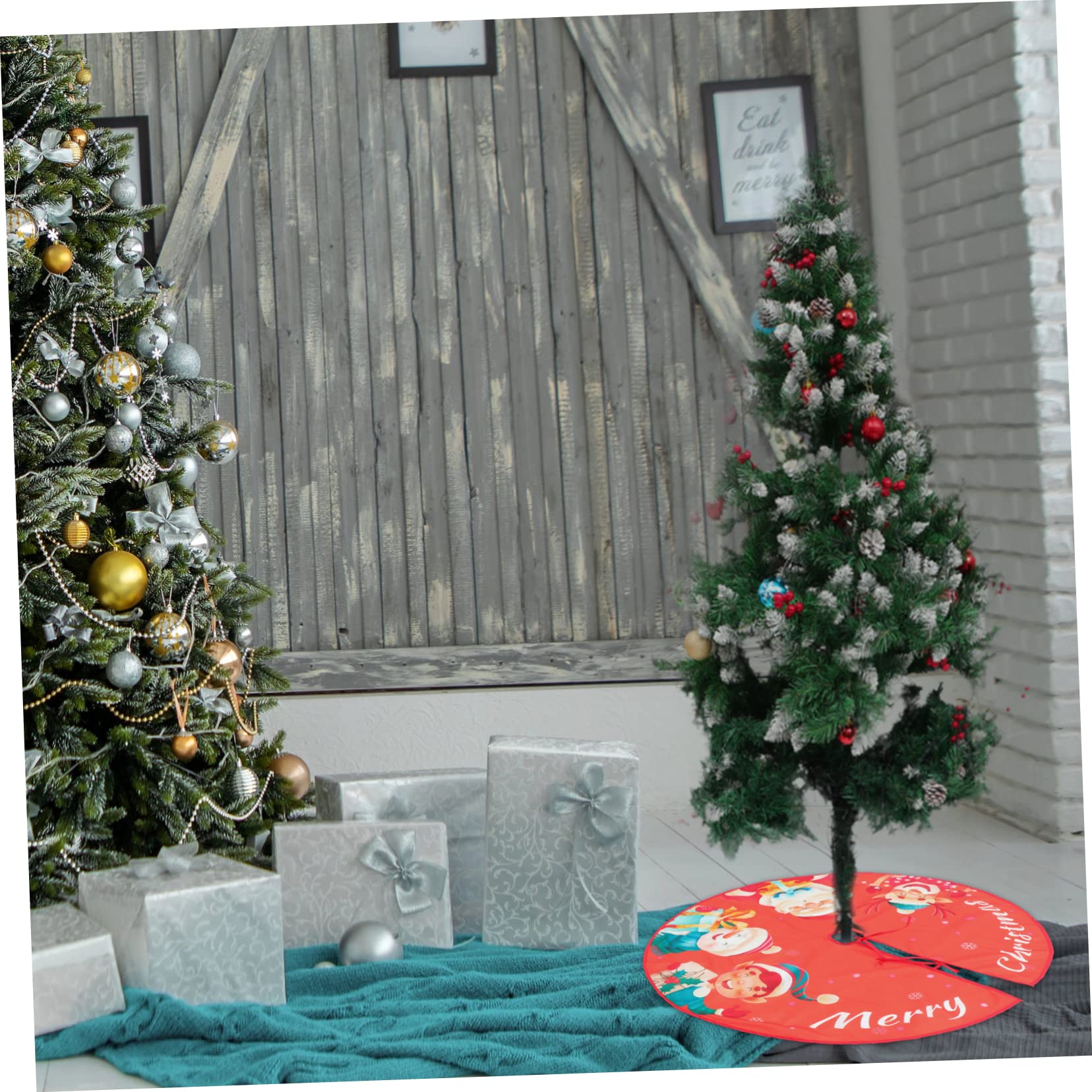 1 Jupe d'arbre de Noël Blanche d'hiver - Couverture de Support d'arbre de Noël - Décoration de Fond d'arbre de Noël - Tapis d'arbre de Noël Traditionnel - Base de Tapis