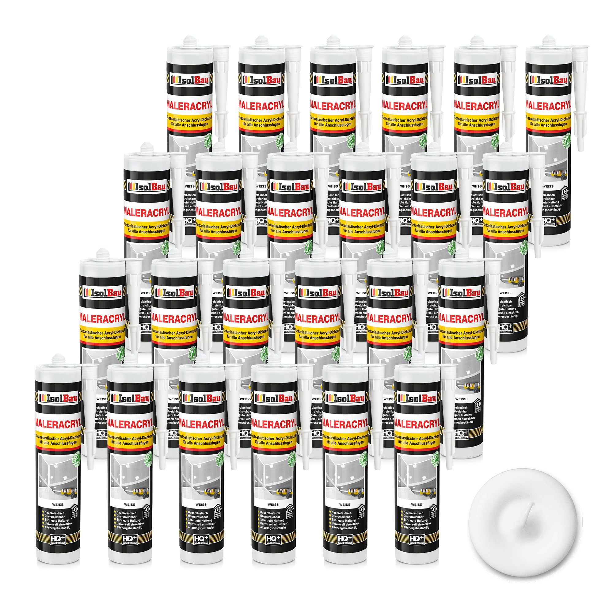 Isolbau Maleracryl 24 x 300 ml Weiß - Plastoelastischer Acryl-Dichtstoff zum Abdichten von Fugen im Innen- & Außenbereich - Kartusche