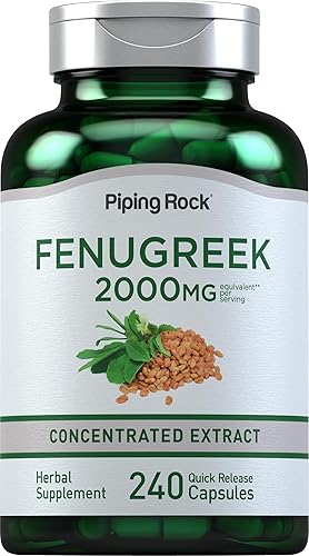 Piping Rock Cápsulas de fenogreco | 2000 mg | 240 píldoras | Extracto concentrado de semillas | para mujeres y hombres | Suplemento sin OMG, sin