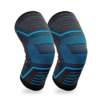 KONEX Knee Support for Men Knee Sleeves Braces Pair for Sports, Workout, Pain Relief, Knee Cap Compression Support, Exercise, Running, Cycling (Blue, Medium) - image, photos