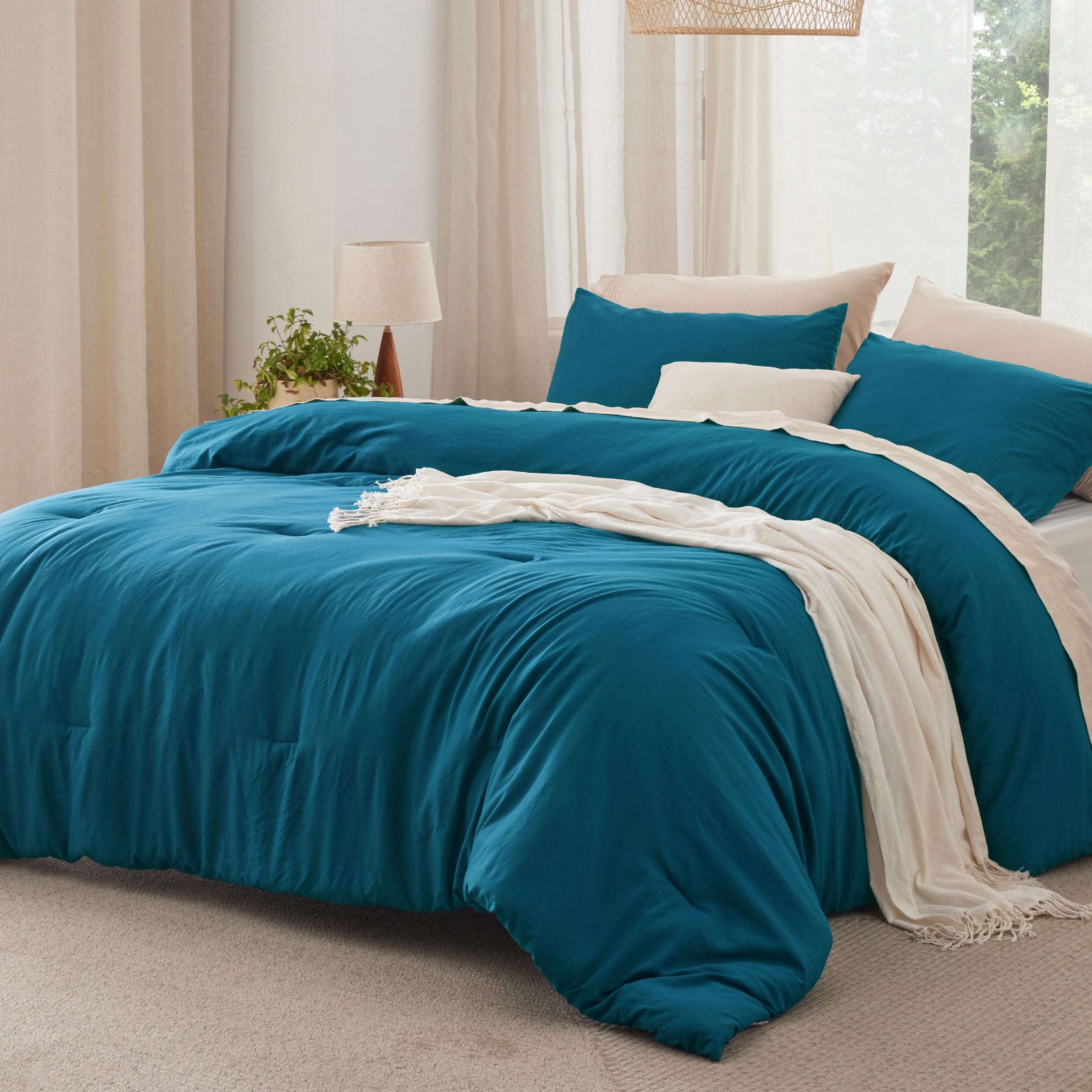 Bedsure Full Size Comforter Set, Teal Soft Prewashed Bedding for All Seasons, 3 Pieces GentleSoft™ Warm Down Alternative Bed Set, 1 Lightweight Comforter (82"x86") and 2 Pillowcases (20"x26")