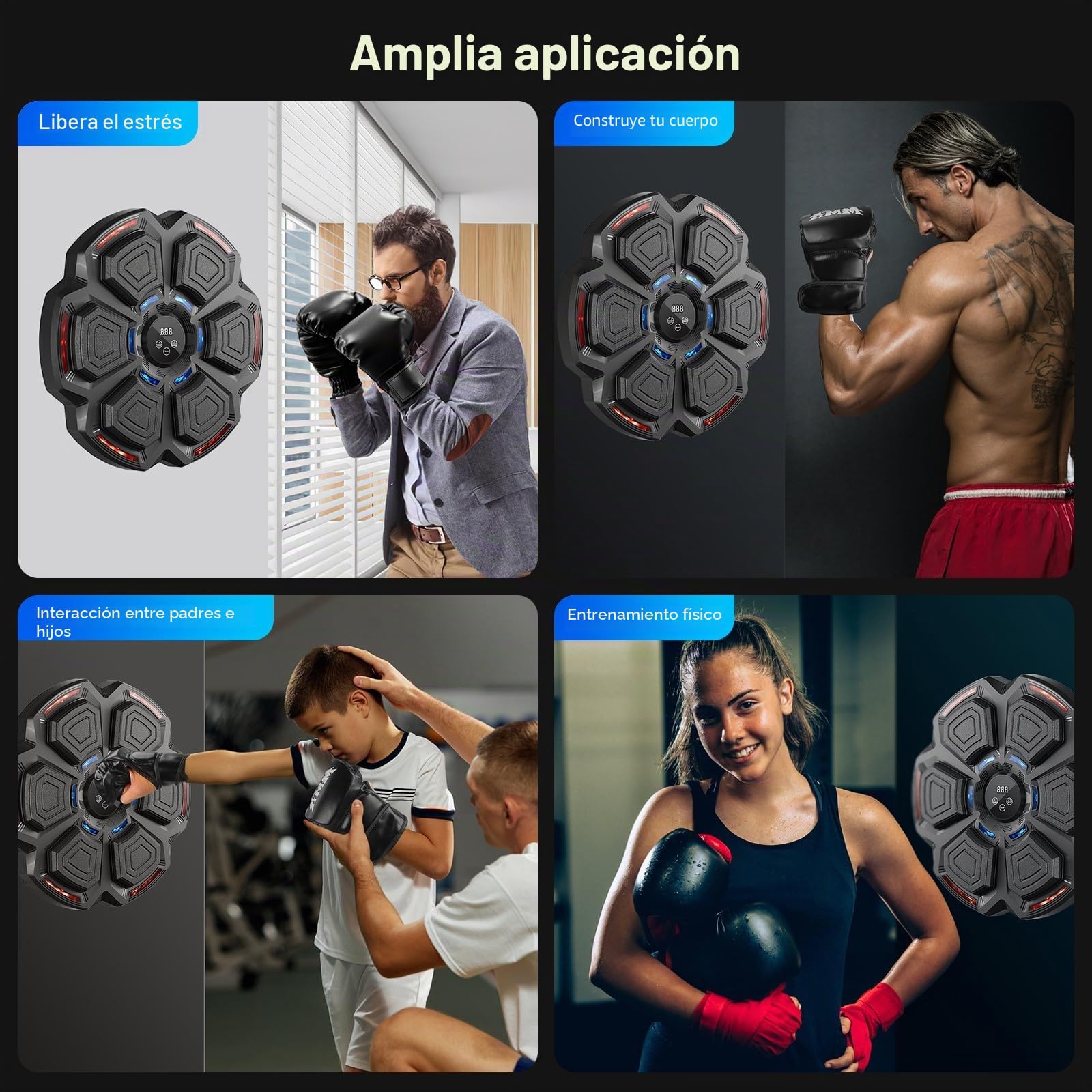 FOOING Máquina de Boxeo Musical Inteligente con Bluetooth, Luces LED y Niveles de Velocidad para Adultos y Niños, Equipo de Entrenamiento para Aliviar el Estrés con Guantes de Boxeo y Práctica Casa