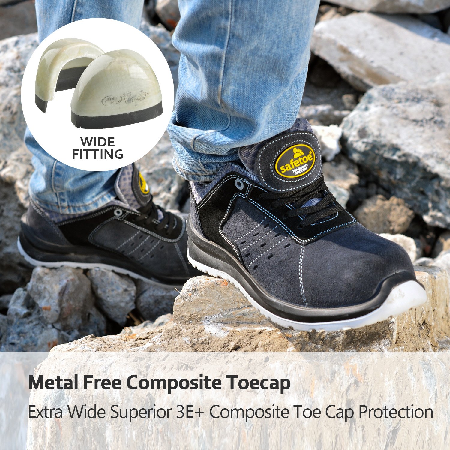 SAFETOE Zapatos de Seguridad Ultra-Ligeros para Hombres 7331 Zapatillas Trabaja con Tus pies Bien protegidos Gris