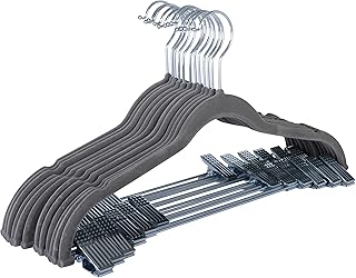 Laura Ashley 12 Pack Velvet Hangers with Clips | Durable | Plush Velvet | Slim | Closet Organization | Grey | 12pack | Suit | Pants | Blouse | Closet Organization