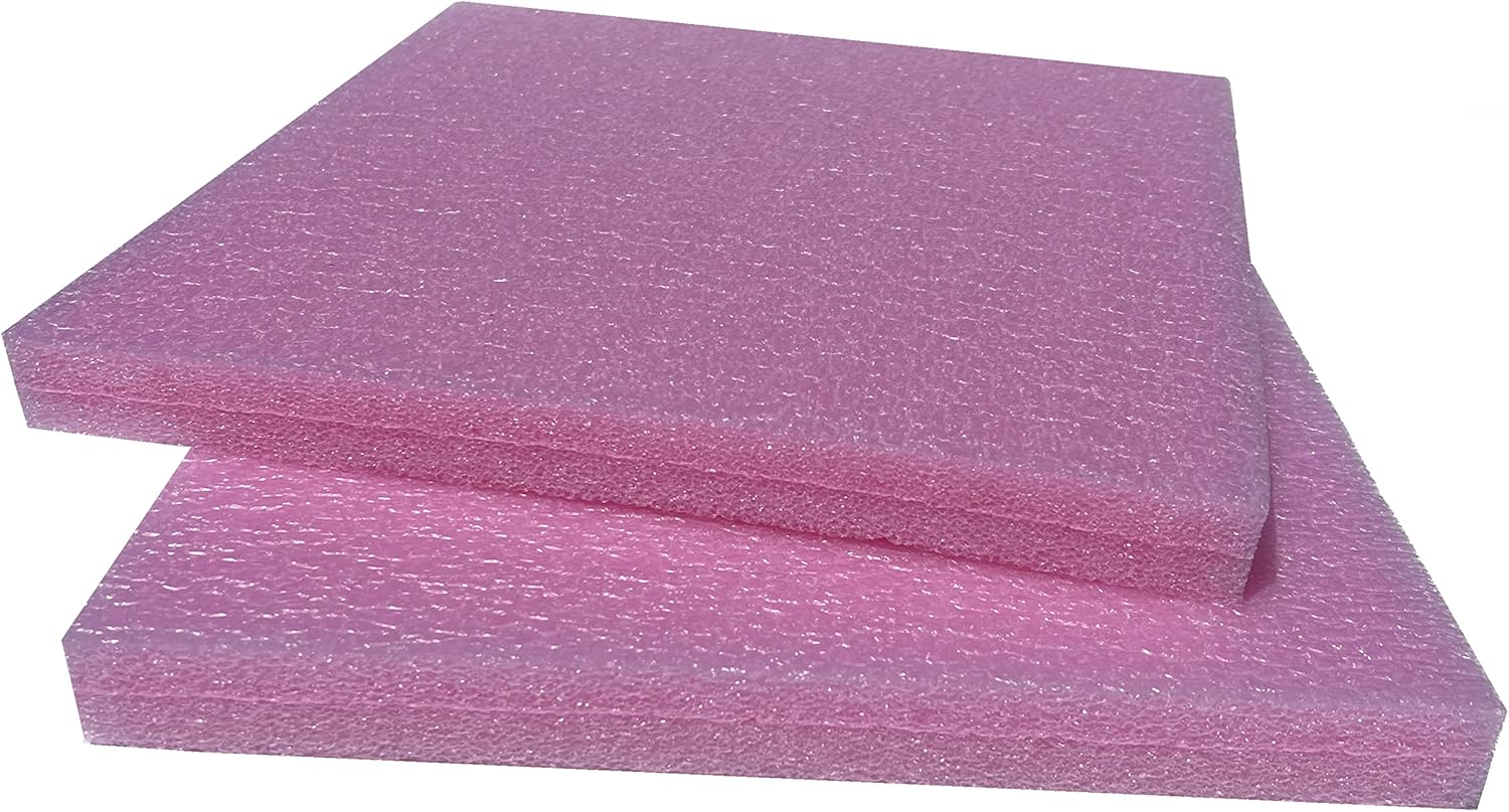 Polyethylene ANTI Static Foam Sheet 12 x 12 x 1/2 Inch Thick - 12 Pack PINK - Custom Foam Inserts High Density Closed Cell PE Case Packaging Shipping