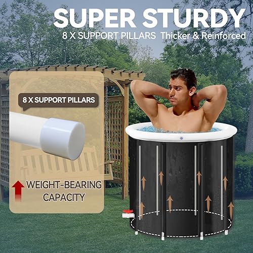 Miniatura 3 de BDL Bañera de hielo para atletas, bañera independiente portátil extra grande de 105 galones, bañera fría para recuperación, bañera plegable al aire