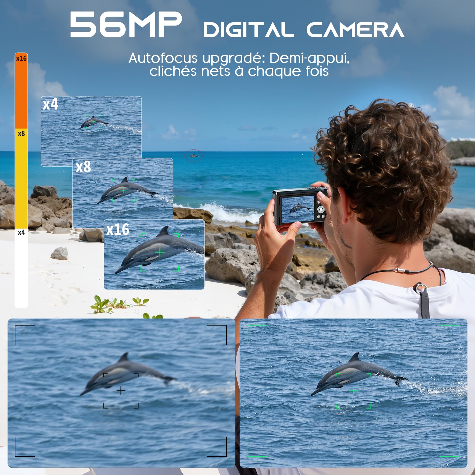 Appareil Photo NuméRique, JDZ Appareil Photo Compact 4K HD, Zoom 16X, Built in 32 Go Carte SD, Camera Digital pour Garçons et Filles, Adolescents, Débutants Adultes (Noir Profond)