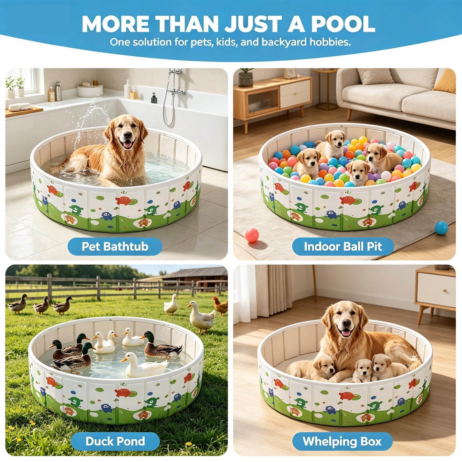 Piscina Infantile Vasca da Bagno Portatile per Cani e Bambini | Piscina Animali Domestici Bambini Cuccioli Esterno Giardino Campeggio Spiaggia Camper Casa Appartamento Viaggio Famiglia