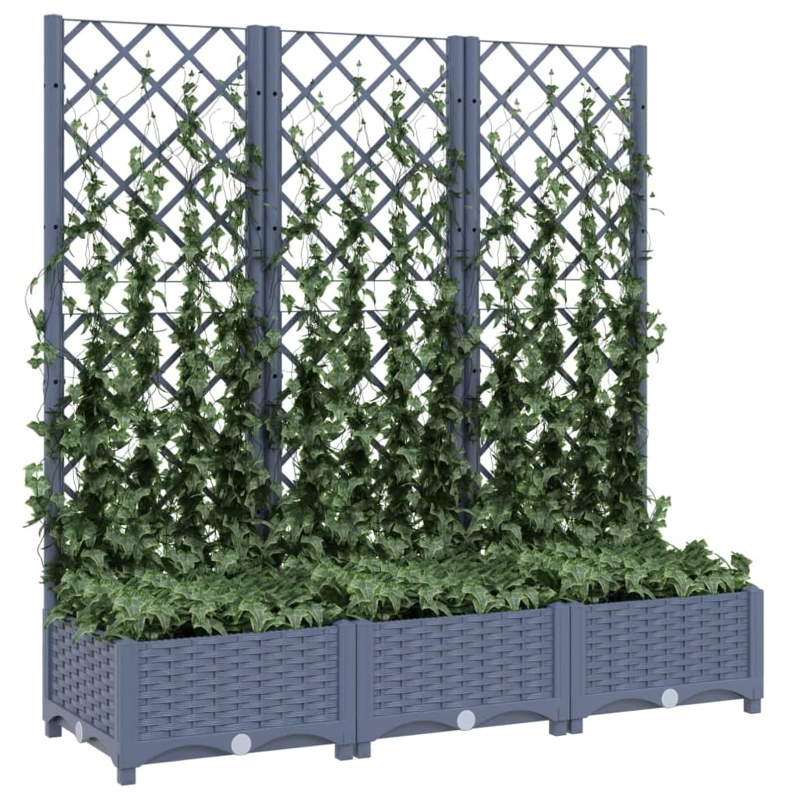 IKAYAA Jardinera con Enrejado PP Jardinera con Celosía Gris Oscuro Macetero con Soporte para Flores Plantas en Exterior Terraza Jardín Balcón 120 x 40 x 121.5 cm