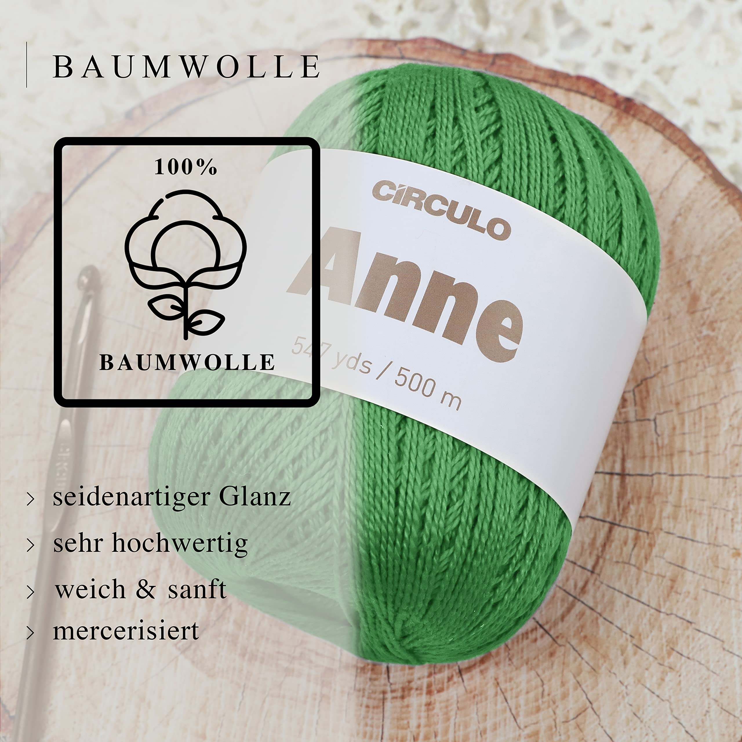 Circulo Anne Yarn 100% Mercerized Cotton 147g - 5638, Green, 547 Yards (Pack of 1) - Image 2