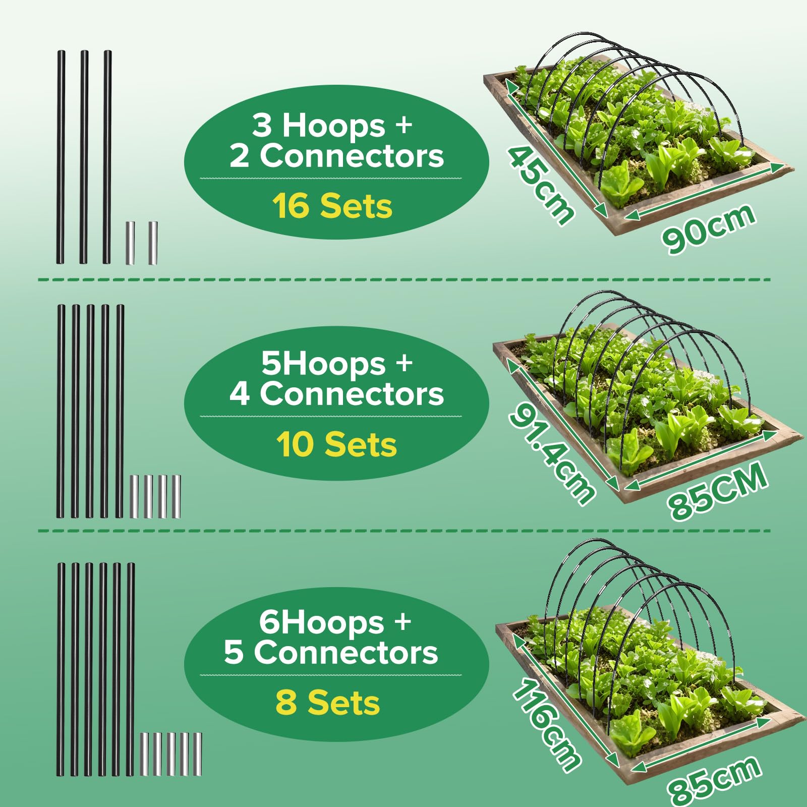 50 Pièces Arceau pour Serre Tunnel, 41CM Support d’arceaux de Jardin Ajustable en Fibre de Verre Antirouille, Pépinière de Légumes avec Arceau de Jardin Arceaux de Jardin, Jardin pour Filet