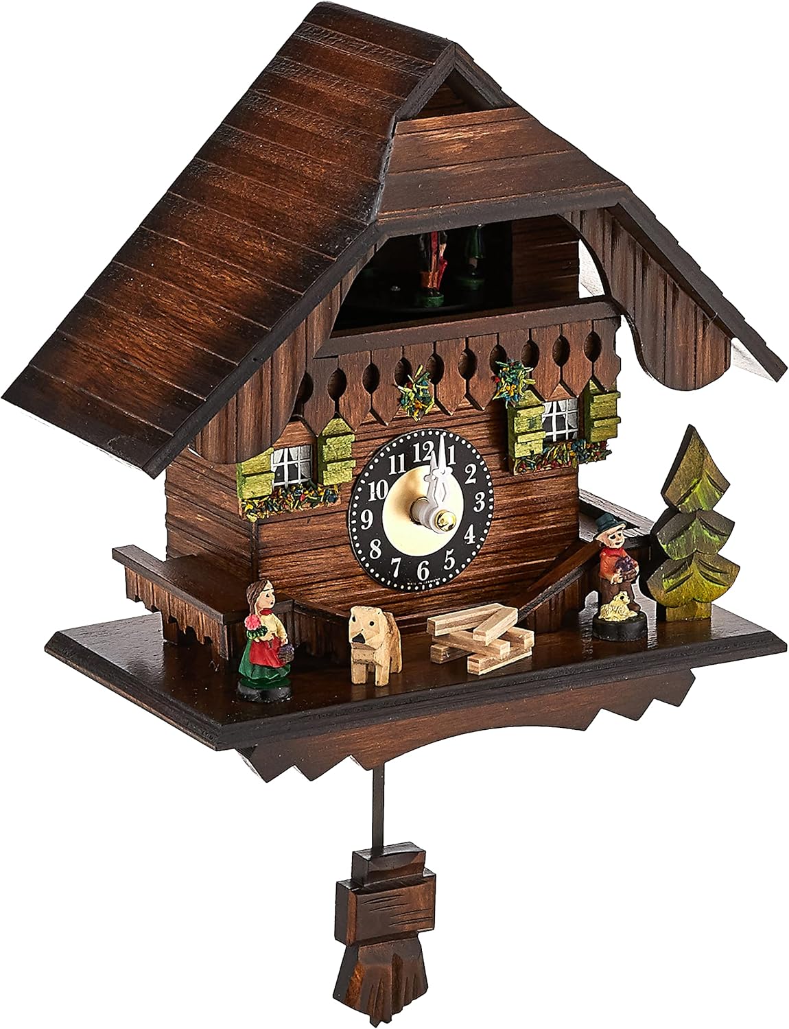 Quartz Cuckoo Clock - Painted Chalet with Dancers - Wesminster Chime or Cuckoo Sound - 7 Inches Tall - Model # 83-07QPT