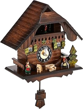 Quartz Cuckoo Clock - Painted Chalet with Dancers - Wesminster Chime or Cuckoo Sound - 7 Inches Tall - Model # 83-07QPT