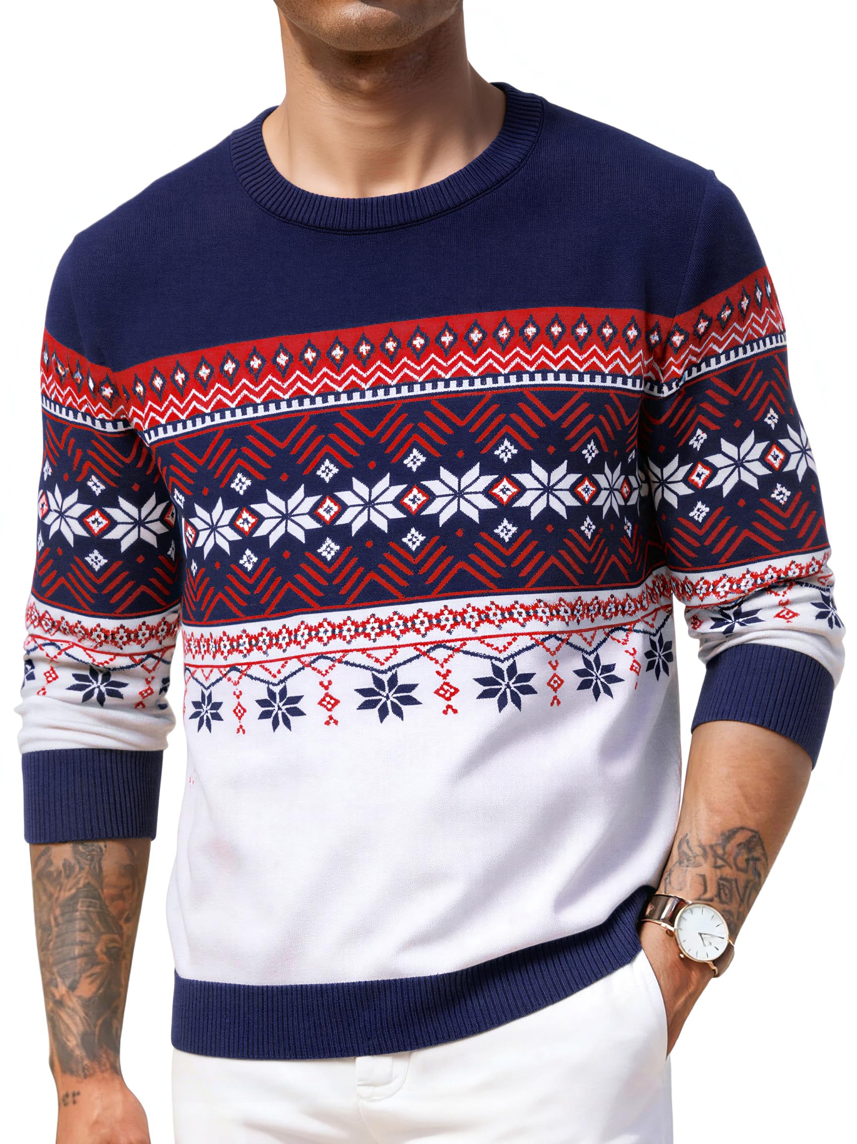 Maglione Natalizio Uomo Maniche Lunghe Girocollo Motivo Renna | Tessuto Morbido, Maniche Lunghe, Lavorazione a Maglia, Calore Confortevole, Vestibilità Regolare, Autunno e Inverno
