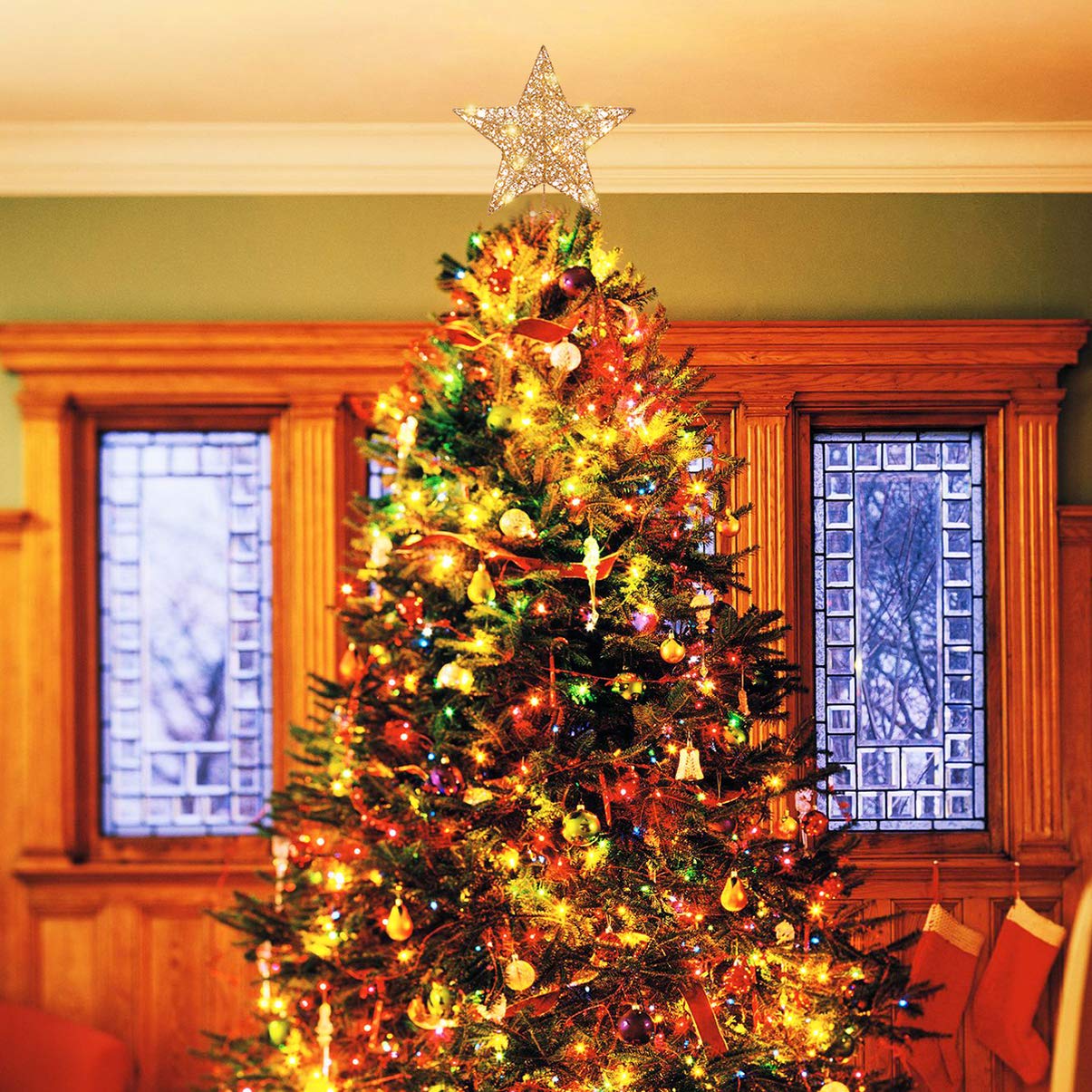 STOBOK Albero di Natale Topper Stella Ornamenti degli Alberi Decorazione luci Calde 10 Pollici