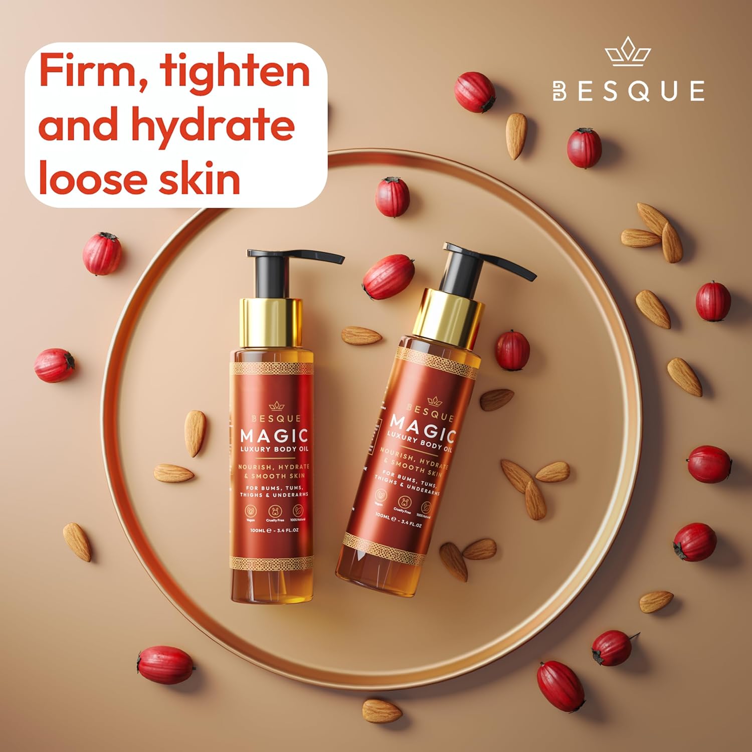 Besque Magic Body Oil, 3.4 FL OZ, After Shower Body Oil For Women, Hydrating Skin Care For Full Body That Plumps, Tightens, and Firms Skin With Natural Ingredients, Luxury Spa Gifts - Pack of 1 - Image 4