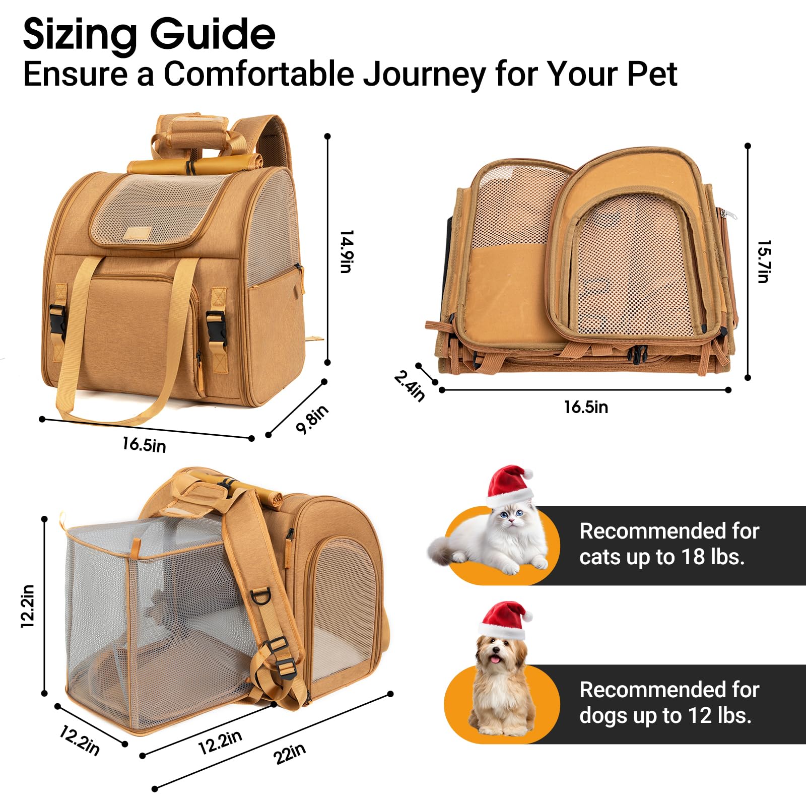 Expandable Carrier Backpack for Big Cats Small Dogs, Airline Approved Pet Carrier Backpack,Foldable Breathable Travel Backpack, Portable Pet Carrier Backpack with Safety Leash, Holds Up to 18 Lbs - image 2