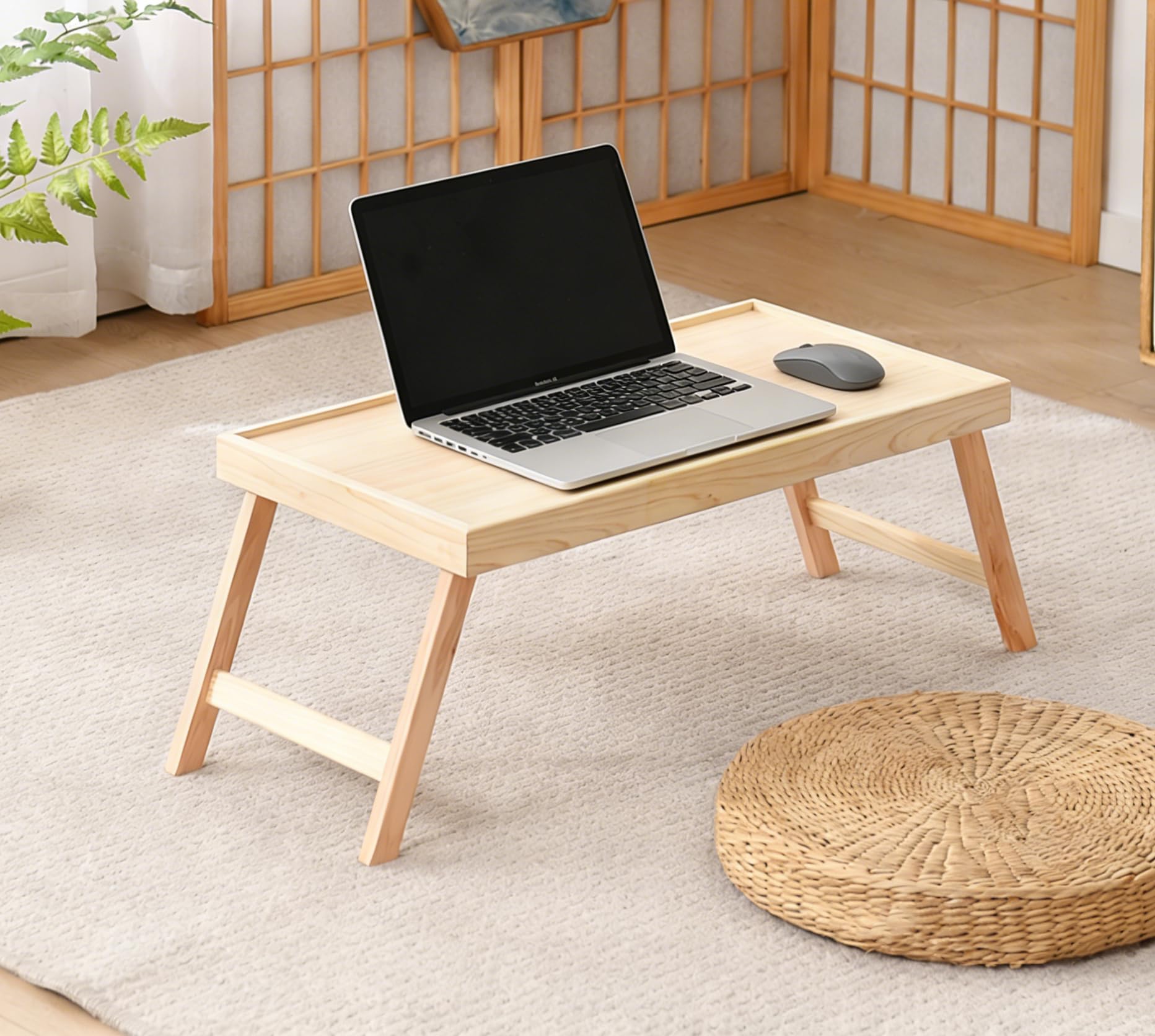 千羽良木折りたたみテーブル ベッドテーブル ノートパソコンデスク ローテーブル トレイテーブル ミニテーブル 木製 おしゃれ コンパクト 天然木 組み立て不要 長さ60幅32高さ26cm 一人暮らし ベッド ソファ 在宅勤務 食事 利用可