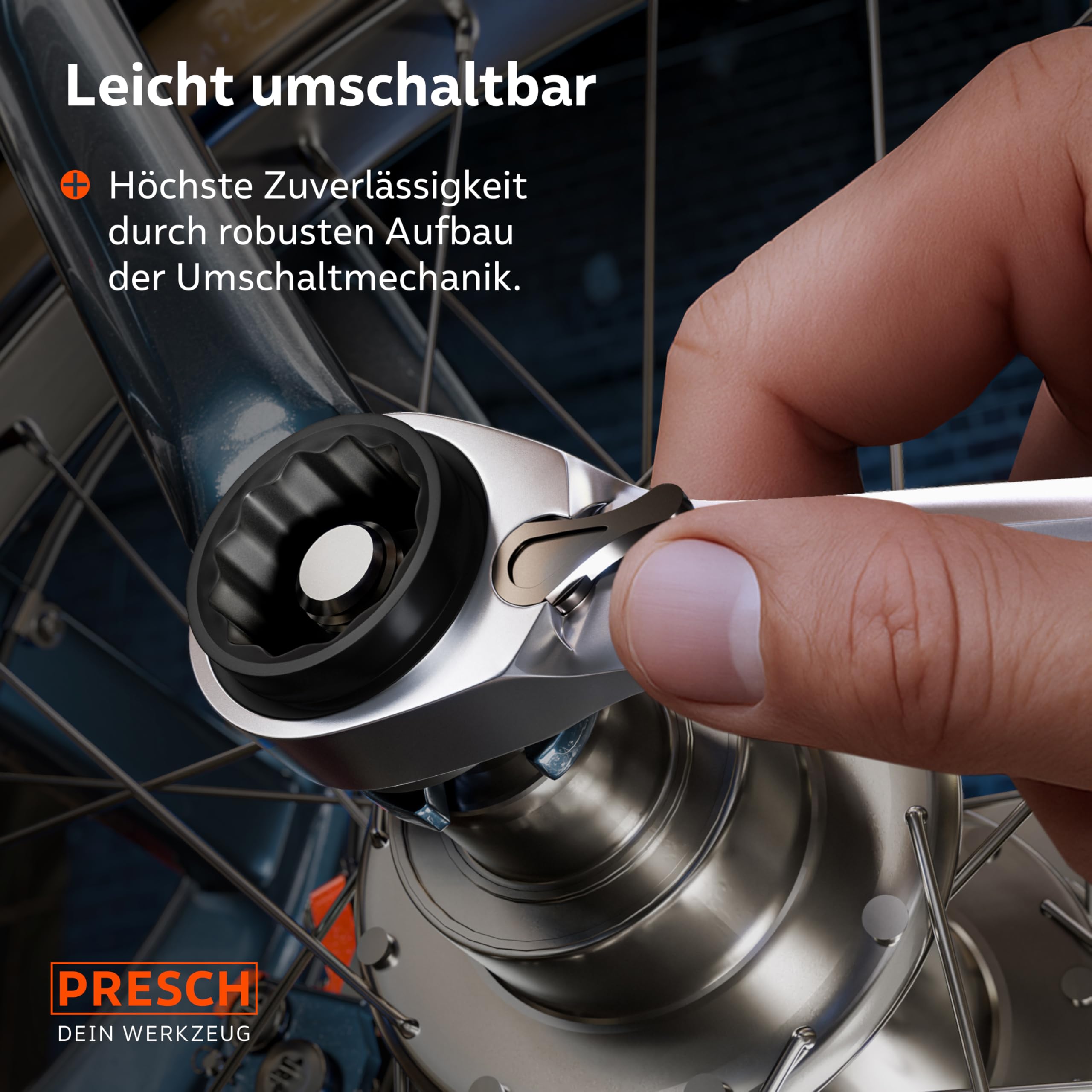 PRESCH 4 in 1 Ratschenschlüssel Set 3tlg. (8-19mm) inkl. Tasche - Umschaltbare Ratschenfunktion - Ringratschenschlüssel mit 90 Zähnen & 4° Rückholwinkel - Robuste Ratschenringschlüssel