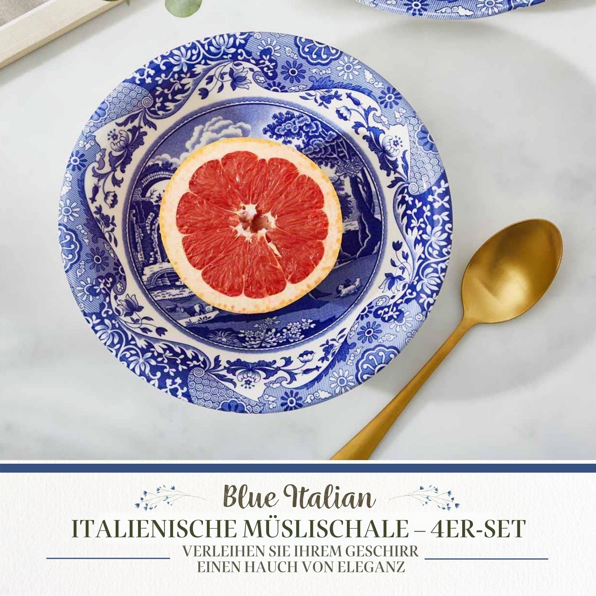 Spode Blue Italian 15cm Müslischale in Blau und Weiß 4er-Set