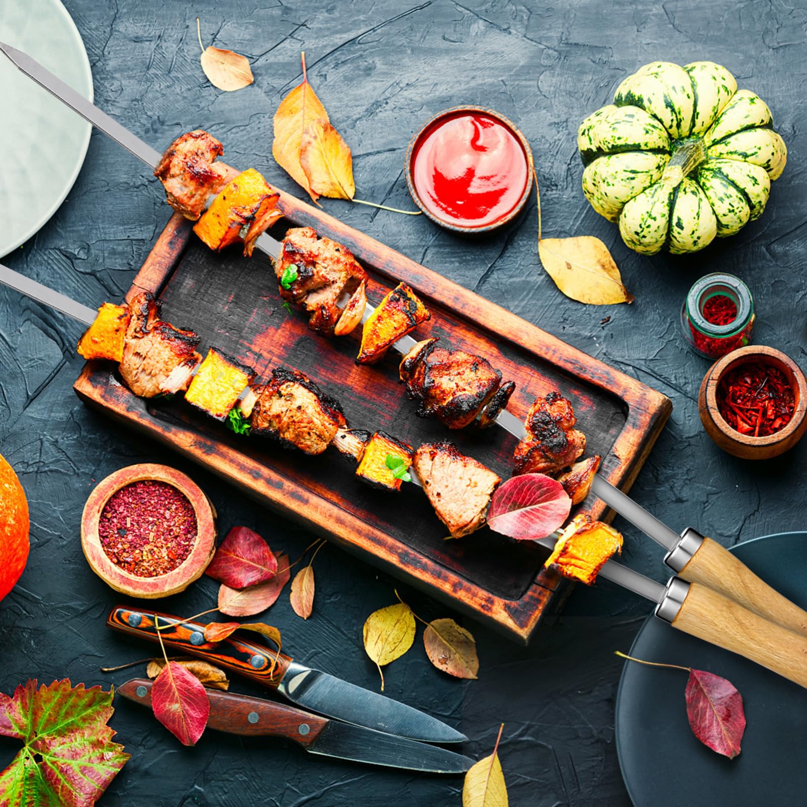 DECHOUS 8 Pezzi Forchetta Per Barbecue in Acciaio Inossidabile Forchetta Doppia Forchetta Singola Forniture Per Barbecue Griglia Per Barbecue Grigliare i Bastoncini Di Kabob Testa Singola