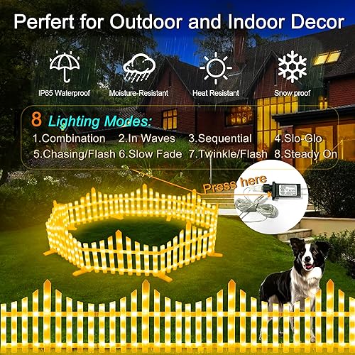 Miniatura 5 de Yitee Paquete de 8 luces decorativas para valla al aire libre, 8 modos de iluminación, impermeables para vacaciones, Navidad, acera, patio, patio,