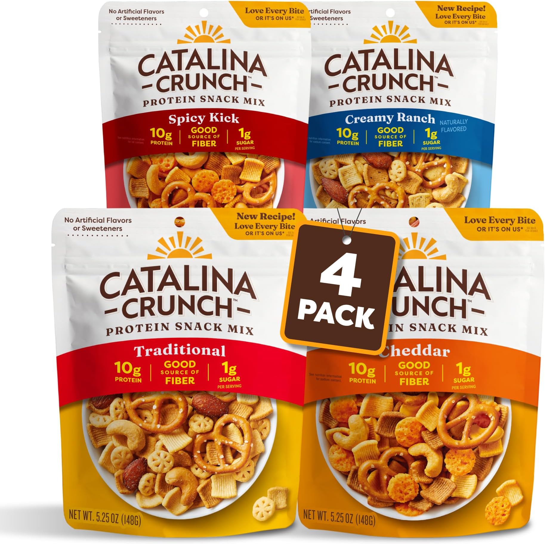 Catalina Crunch Protein Snack Mix with Cheese Crisps | 10g Protein, 1g Sugar per Serving | Good Source of Fiber, Keto, Gluten Free | Variety Pack 4 Flavors (Pack of 4) - Packaging May Vary