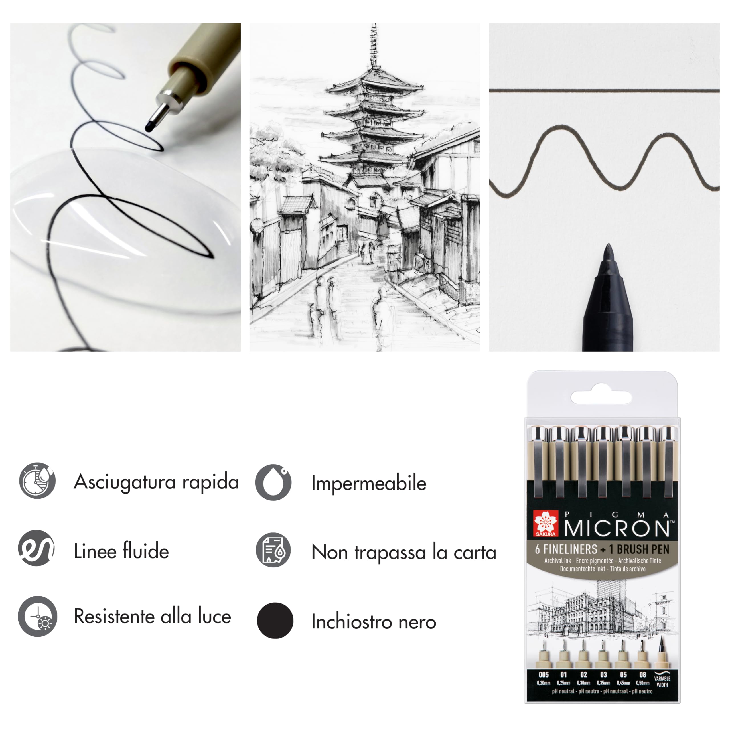 SMOOTHERPRO Penne Fineliner Set | Set di 6 penne a punta fine | Black