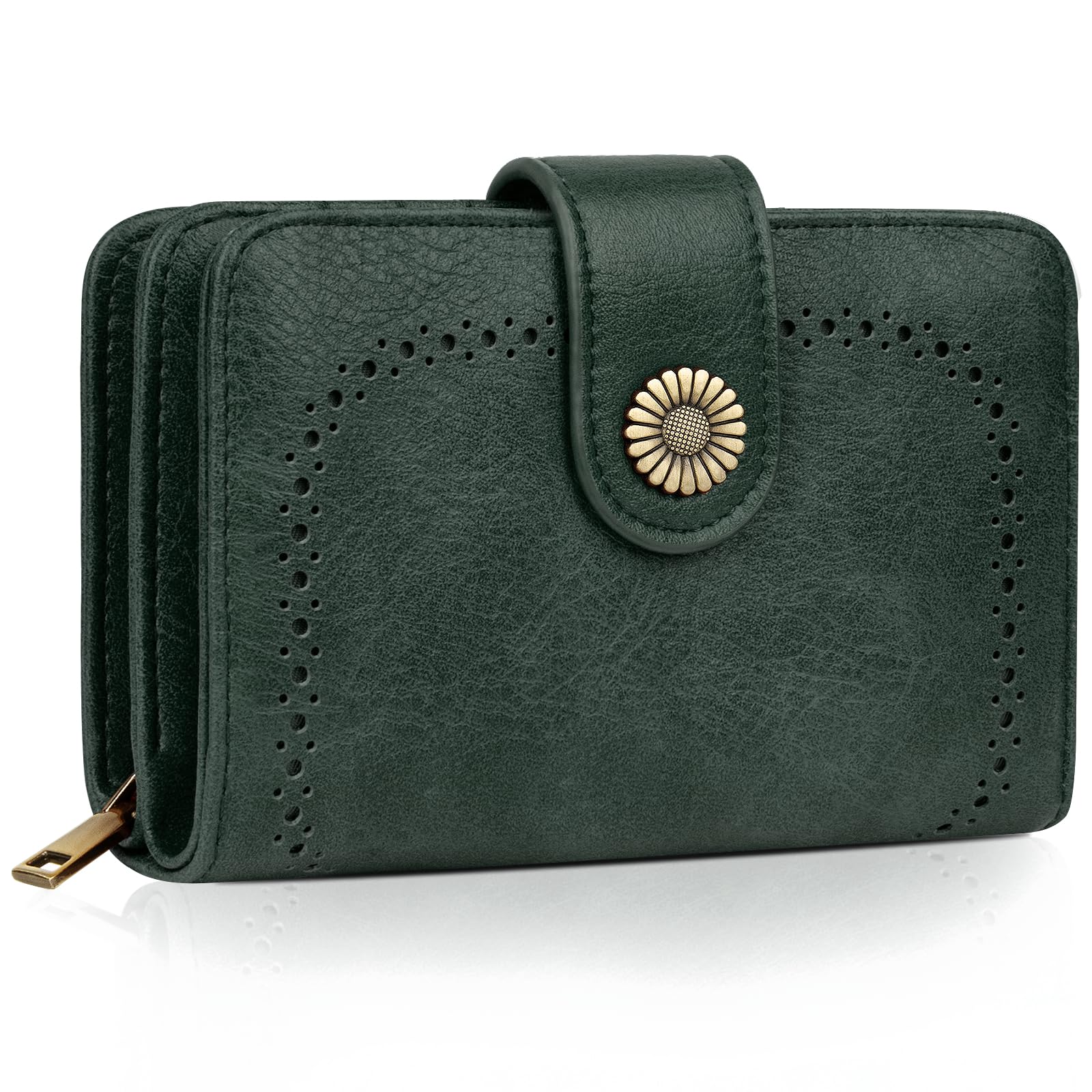 TEUEN Purses for Women Leather, Medium Wallet RFID Blocking Bifold Compact Womens Wallet with Wrist Strap and Zipper Coin Pocket Girls Purse with Multiple Card Slots, Gift Box