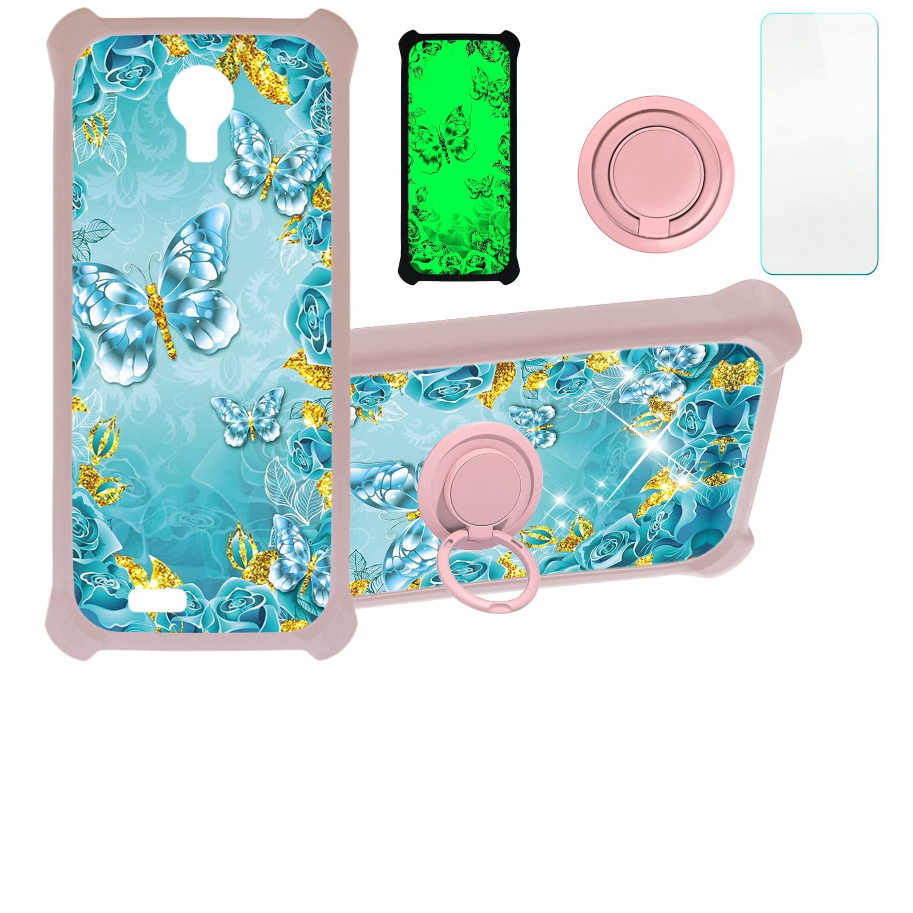 jioeuinly Lush Mint L1589k Case Compatible with Lush Mint L1589k Phone Case Cover [with Tempered Glass Screen Protector][Hard PC + Soft Silicone][Gold Glitter+Luminous] JSF-YHD