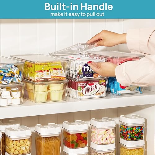 Miniatura 6 de Vtopmart 12 organizadores transparentes y contenedores de almacenamiento con tapas, contenedores de almacenamiento de plástico apilables con asas