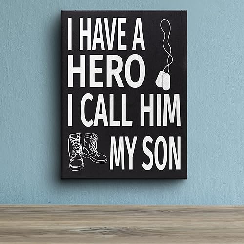 Miniatura 5 de JennyGems Letrero de madera con texto en inglés "I Have a Hero I Call Him My Son", regalo patriótico militar para mamá y papá, orgulloso papá