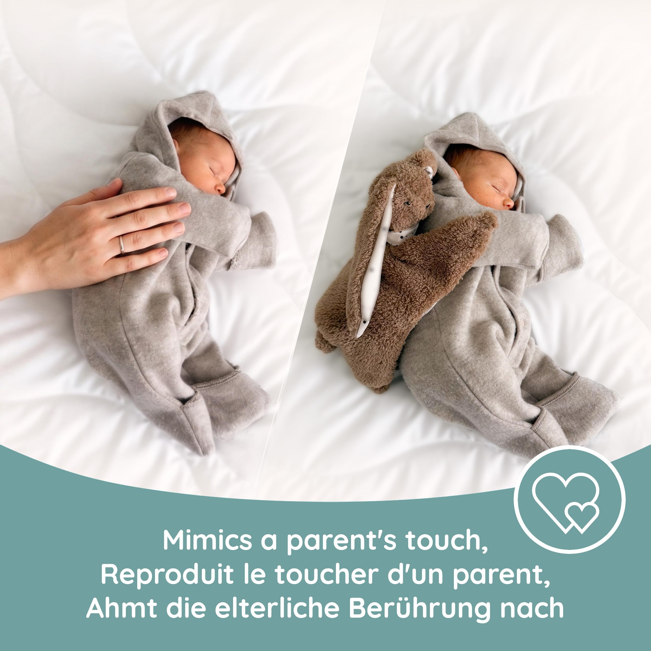 myHummy Doudou Lapin Marron – Doudou lesté pour bébé 3 à 6 kg avec coussin chauffant en triticale et lavande – Apaise Moro-Reflex