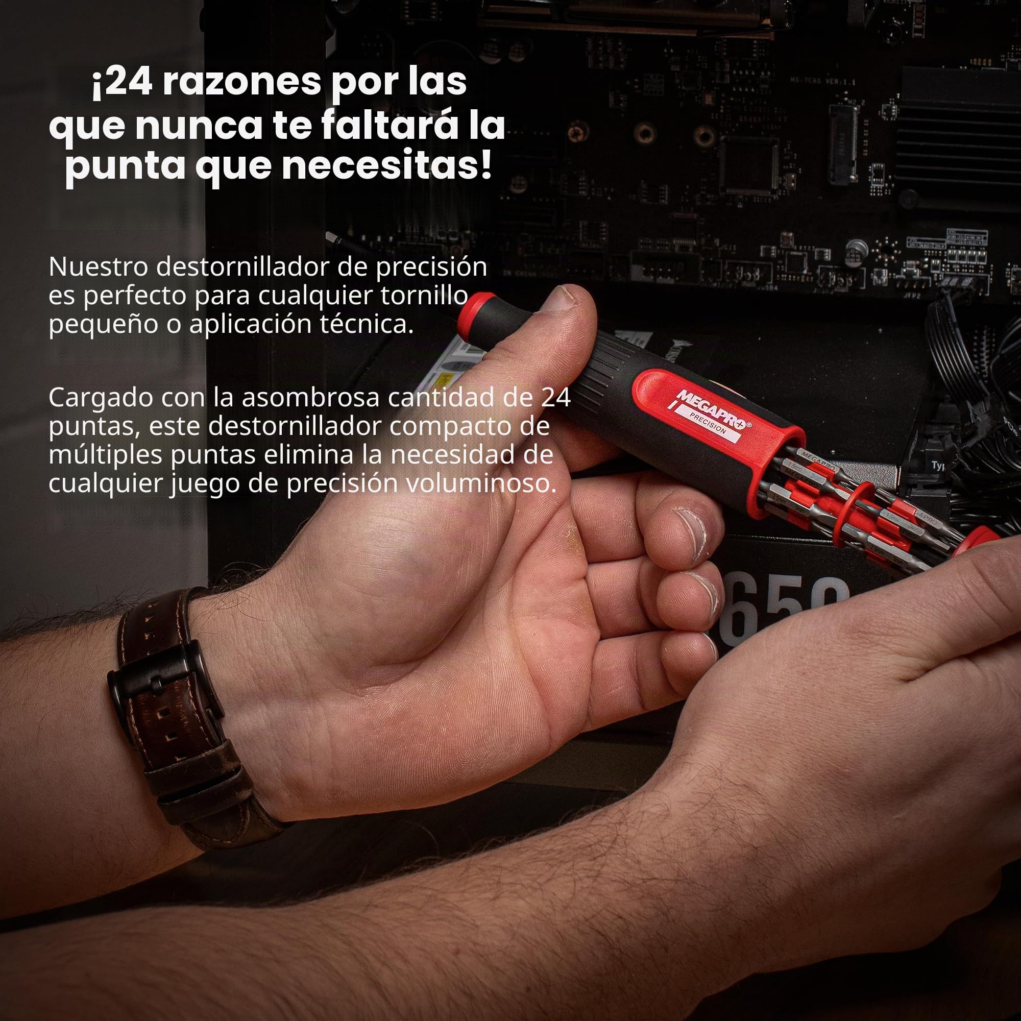 Megapro - Juego de destornilladores de precisión, multibroca 24 en 1 con eje hexagonal para Phillips, pentalobular, plano, Torx, llave inglesa, con cartucho retráctil, para elementos electrónicos