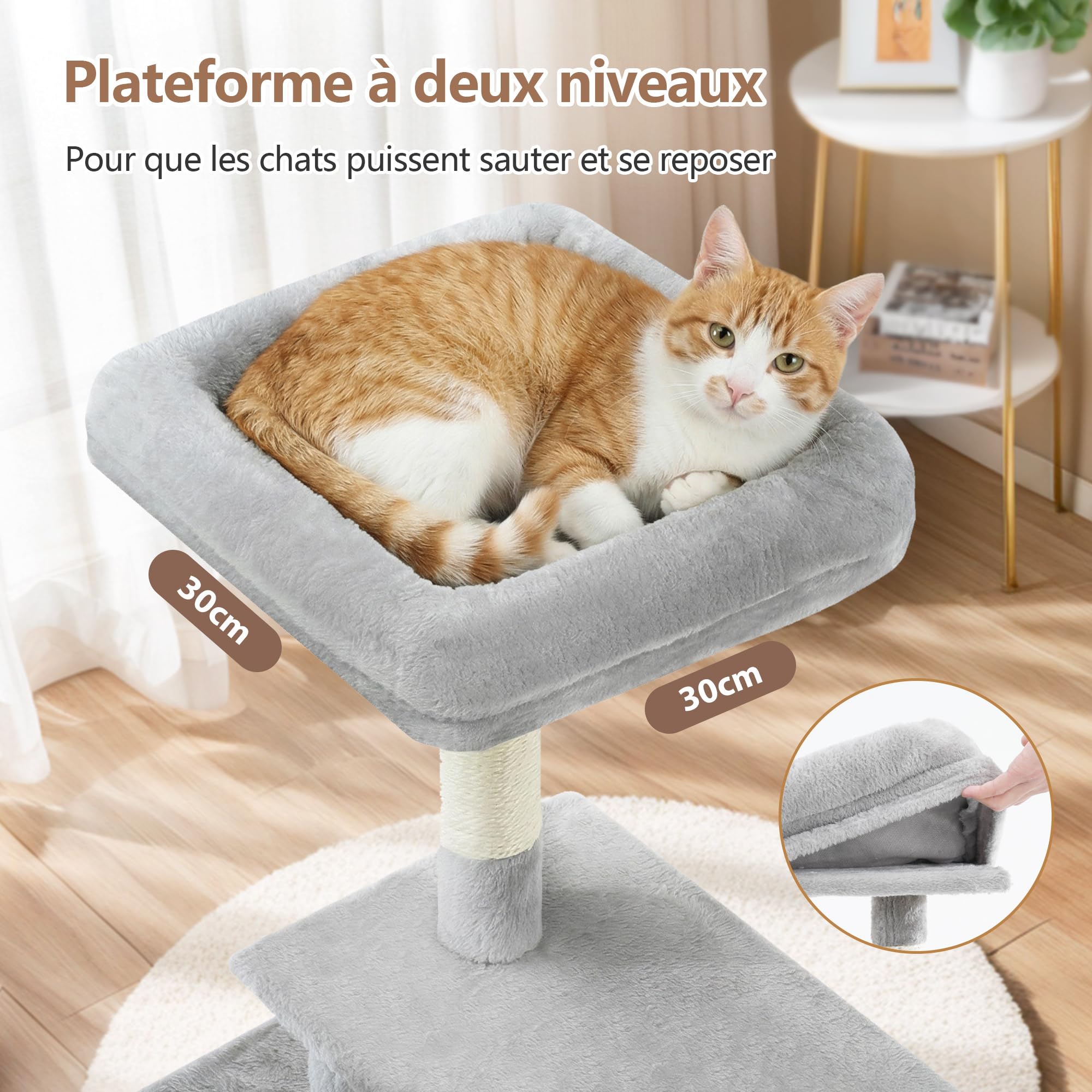 Gitelsnour Árbol Rascador para Gatitos, Torre de Gatos Interior de 107 cm, Árbol para Gatos con Postes Rascadores, Hamaca, Caseta y Pelota Colgante, Gris Claro GCT005SW