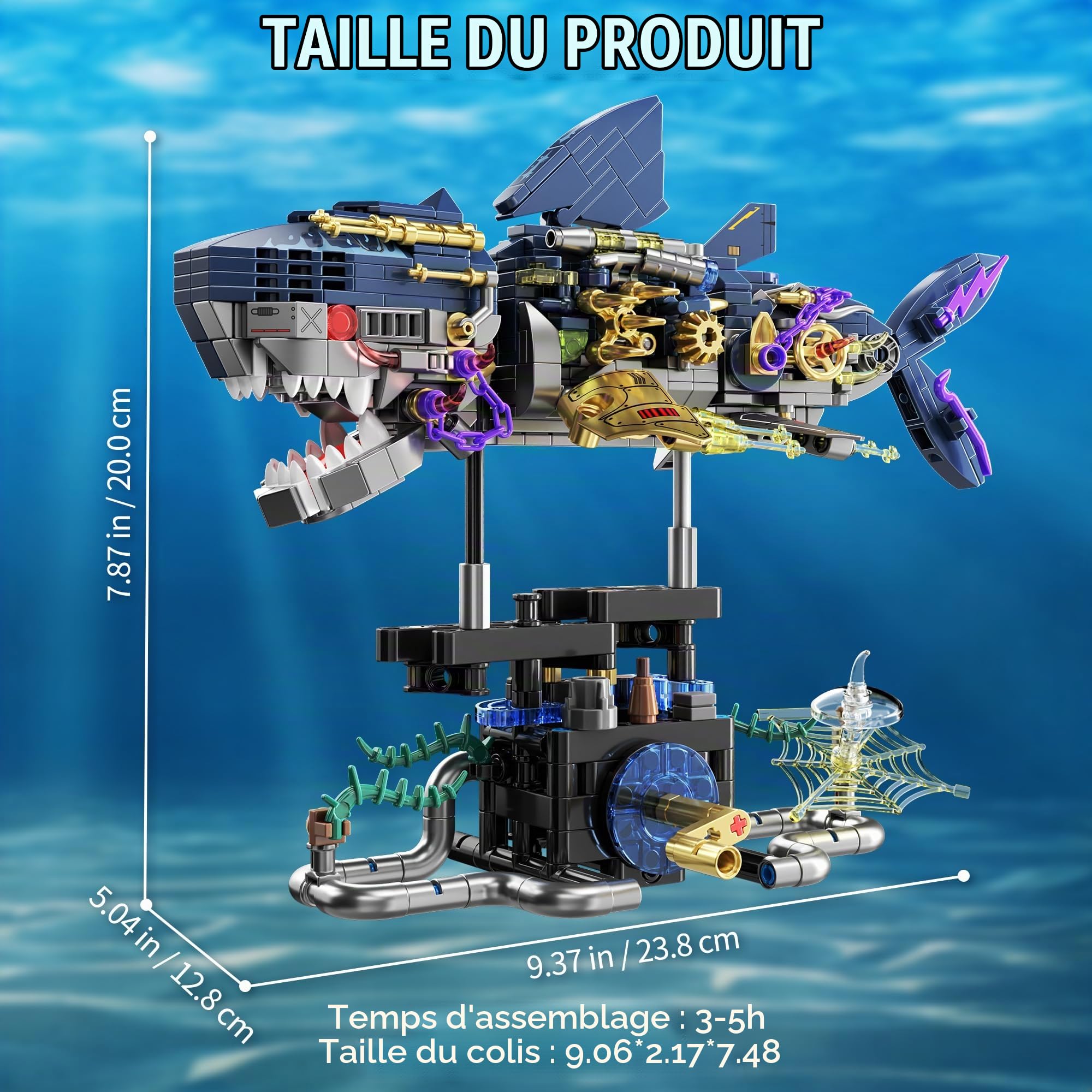 TYCOLE Requin Mécanique en Briques, Jeu de Construction Modèle avec Support | 699 Pièces, Jouet STEM Animal Marin, Modèle à Collectionner, Cadeau d’Anniversaire & Noël pour Adultes, Ados & Garçons 6+