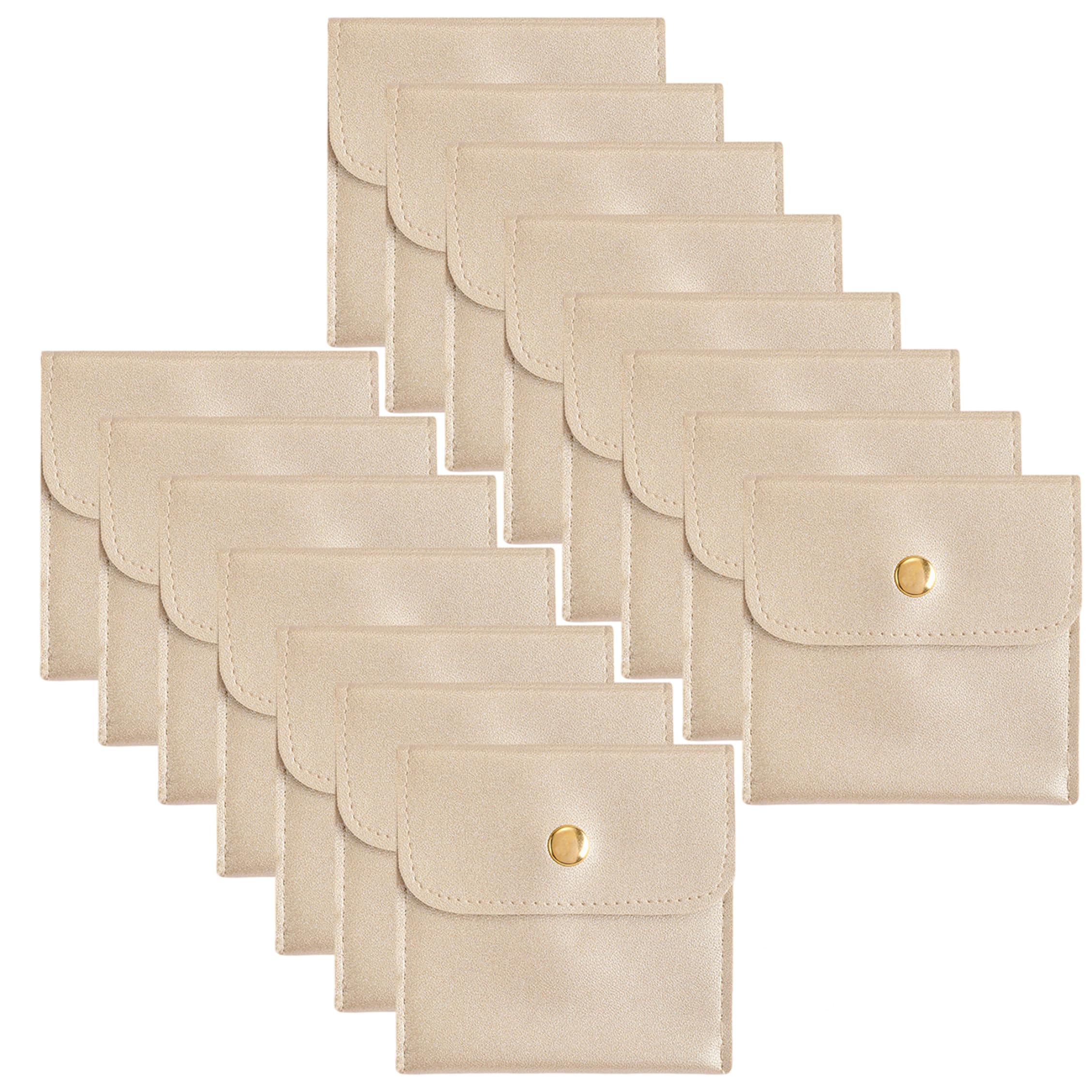 Neptuiby 15pcs Jewelry Pouches, 3.15x3.15 inch Jewelry Pouch, Gold Pu Double-sided Velvet Bags, Secure Snap Closure