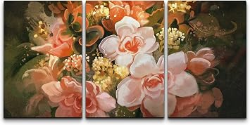 wall26 Canvas Print Wall Art Set Paint Stroke Blooming Daisies and Roses Floral Nature Illustrations Modern Art Rustic Scenic Relax/Calm Wilderness for Living Room, Bedroom, Office - 16"x24"x3 Panels