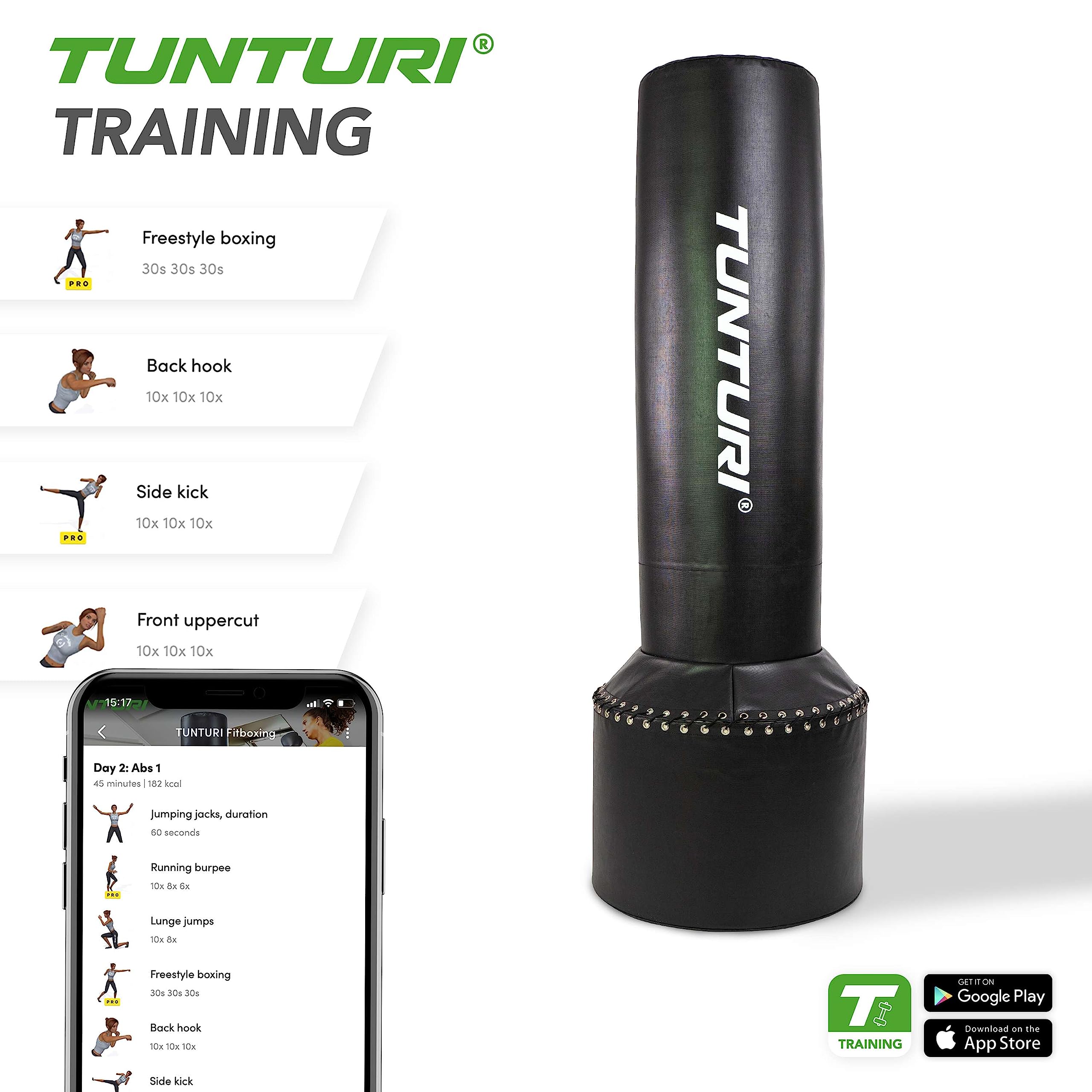 Tunturi Sac de frappe sur pied, 170/180 cm, sur pied, sur pied, support de boxe, robuste, pour MMA, boxe, entraînement, pour adultes (débutants et professionnels)