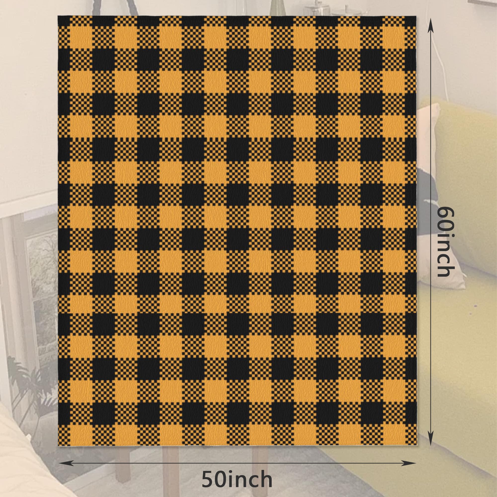 Manta de cuadros escoceses negros y naranjas, manta de franela naranja para Halloween, unisex, manta ligera y suave para niñas, niños y adultos, sofá de 50 x 60 pulgadas