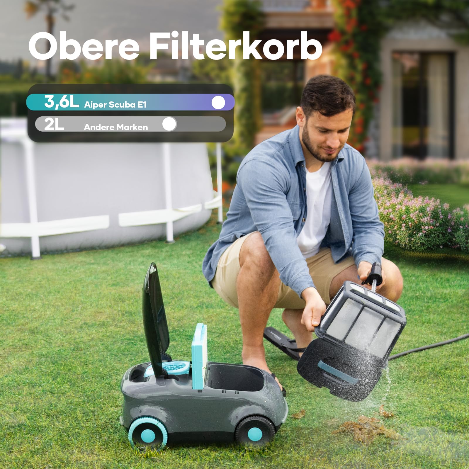 AIPER Kabelloser Poolroboter, Generalüberholt Automatische Poolreiniger mit Fortschrittliche Partikelfiltration, 130 Minuten Akkulaufzeit, Auto-Park für Oberirdische Pools bis zu 100㎡(Generalüberholt)