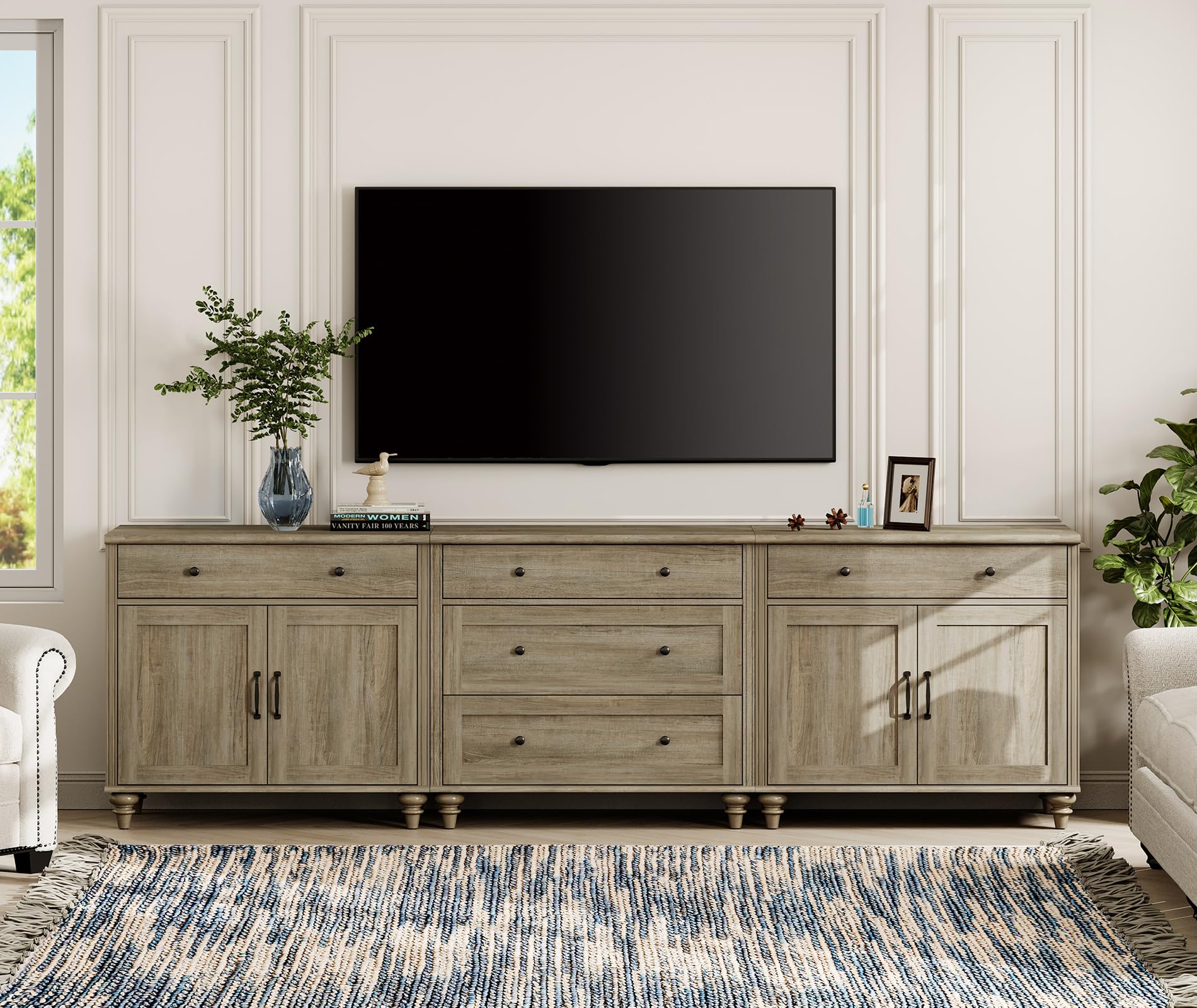 WAMPAT Farmhouse 3-in-1 TV Console Table