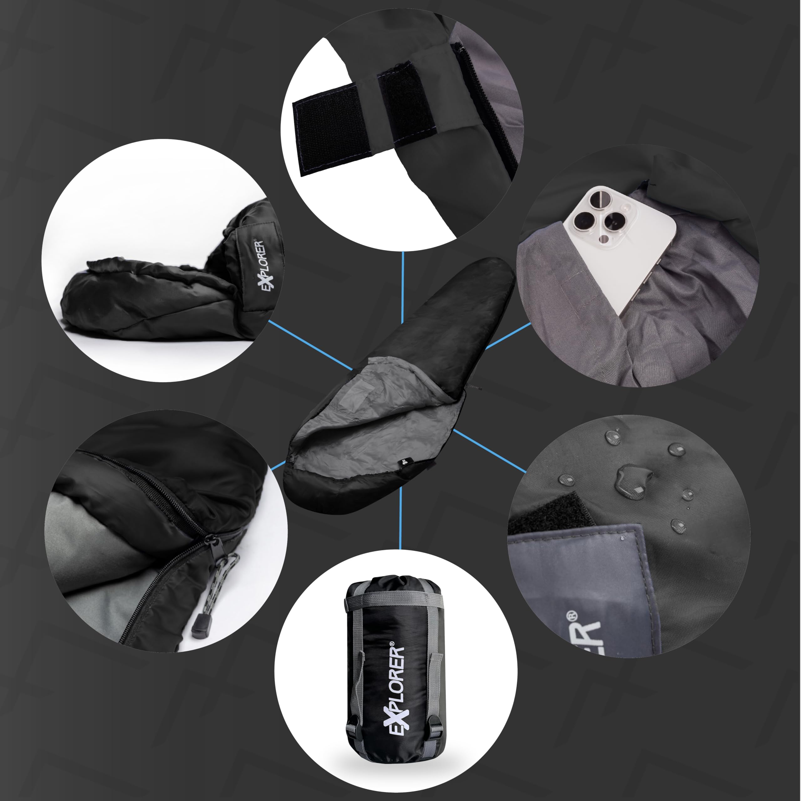 EXPLORER® Light 600 Sommerschlafsack [700g] -2°C bis +14°C [120g/m²] Ultraleicht Schlafsack Outdoor 210x75x50cm Sommer Mumienschlafsack Erwachsene – Camping & Trekking - leicht kleines Packmaß