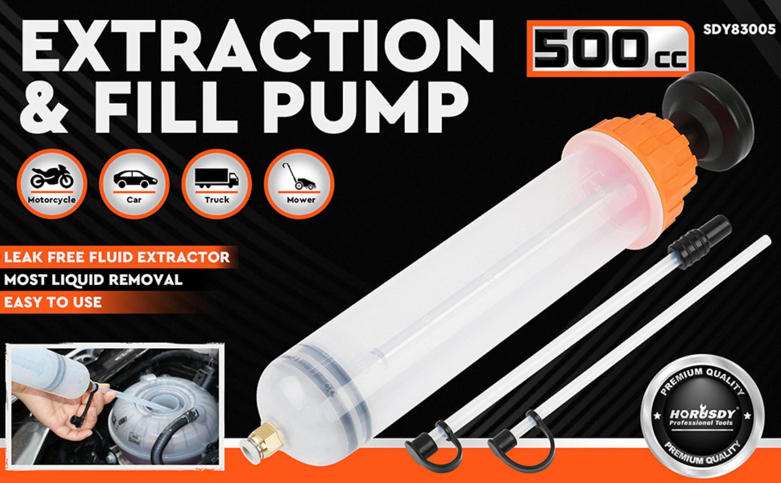Pompa per estrazione olio da 500 ml, in acciaio inossidabile 304 e ABS, strumento portatile per trasferimento fluidi per automotive/industriale