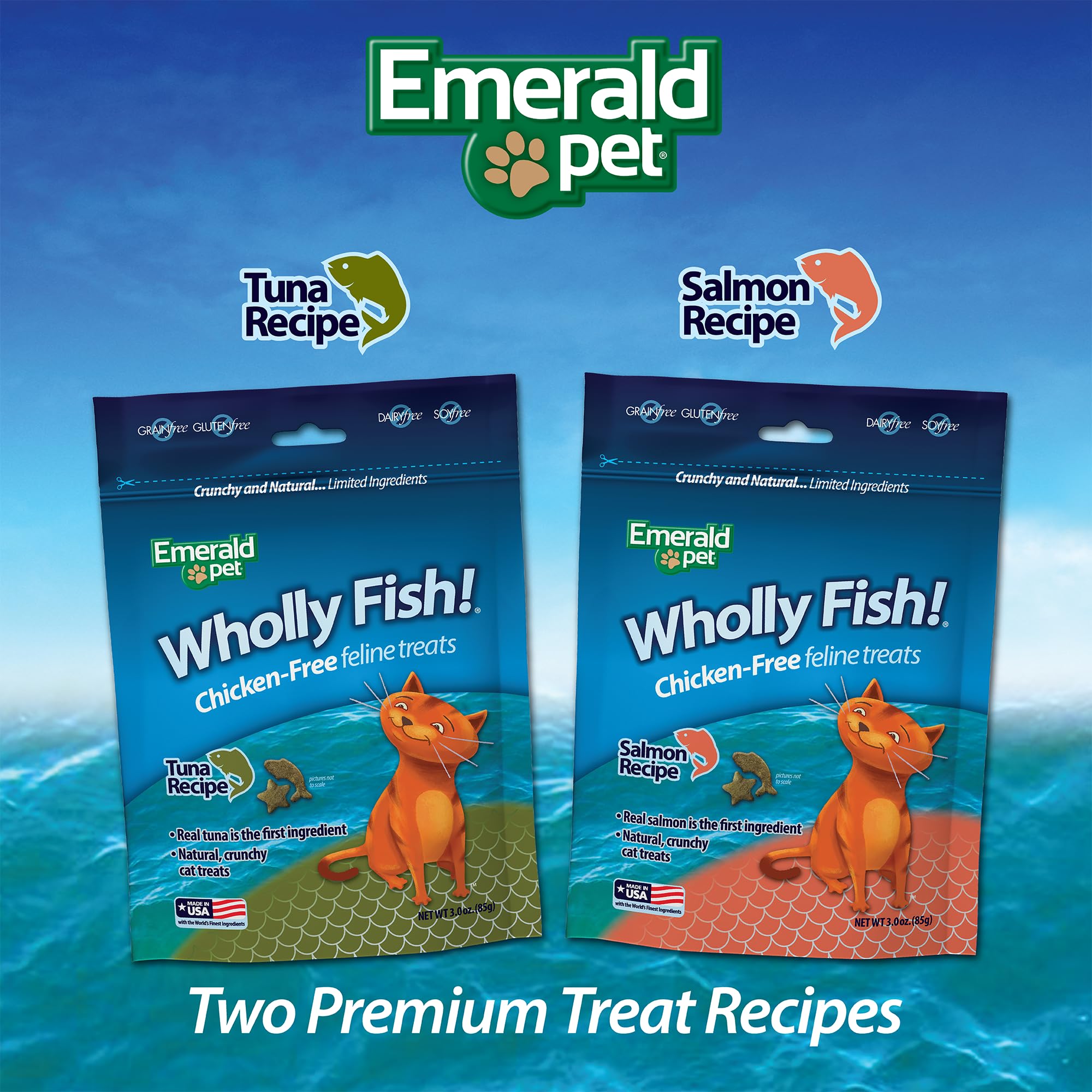 Emerald Pet Wholly Fish! Chicken-Free Feline Treats, Salmon Recipe — Tasty and Crunchy Salmon Cat Treats — Chicken-Free, Grain Free, Natural Cat Treats — Made in USA, 3 oz - image 5