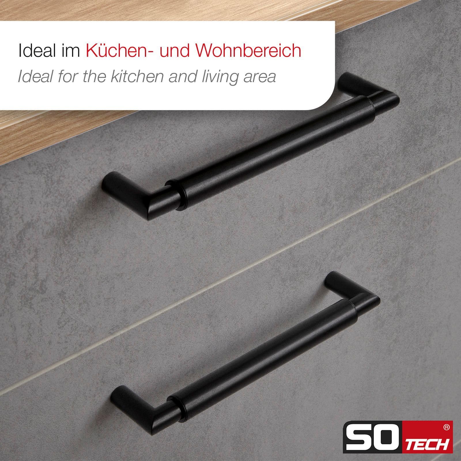 10 x SO-TECH® Möbelgriff Relinggriff E9 echt Edelstahl schwarz matt BA 480 mm/Ø 16 mm mit Sockeln aus Metall