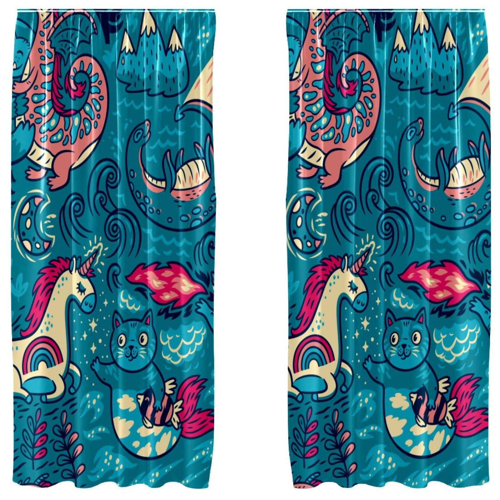 Rideaux dinosaure pour chambre d'enfant lot de 2 voilages légers